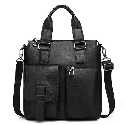 Genuine Briefcase for Men Vertical Real Cowhide Leather Handbag Tote Men's Shoulder Totes Male A4 Messenger Bag