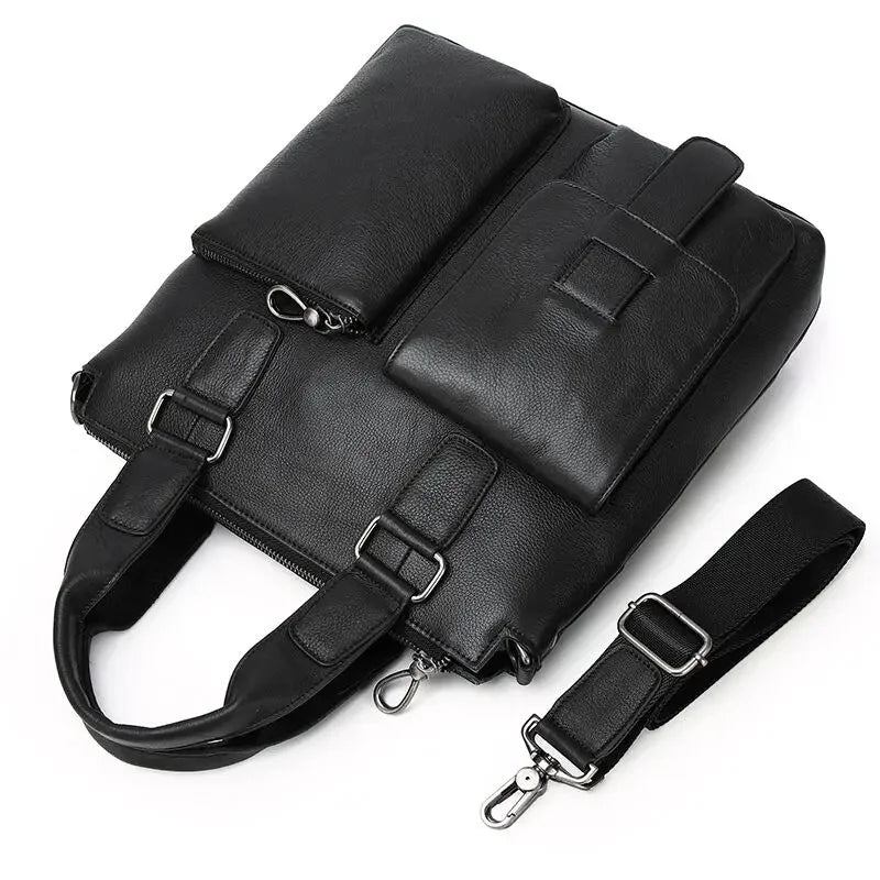 Genuine Briefcase for Men Vertical Real Cowhide Leather Handbag Tote Men's Shoulder Totes Male A4 Messenger Bag