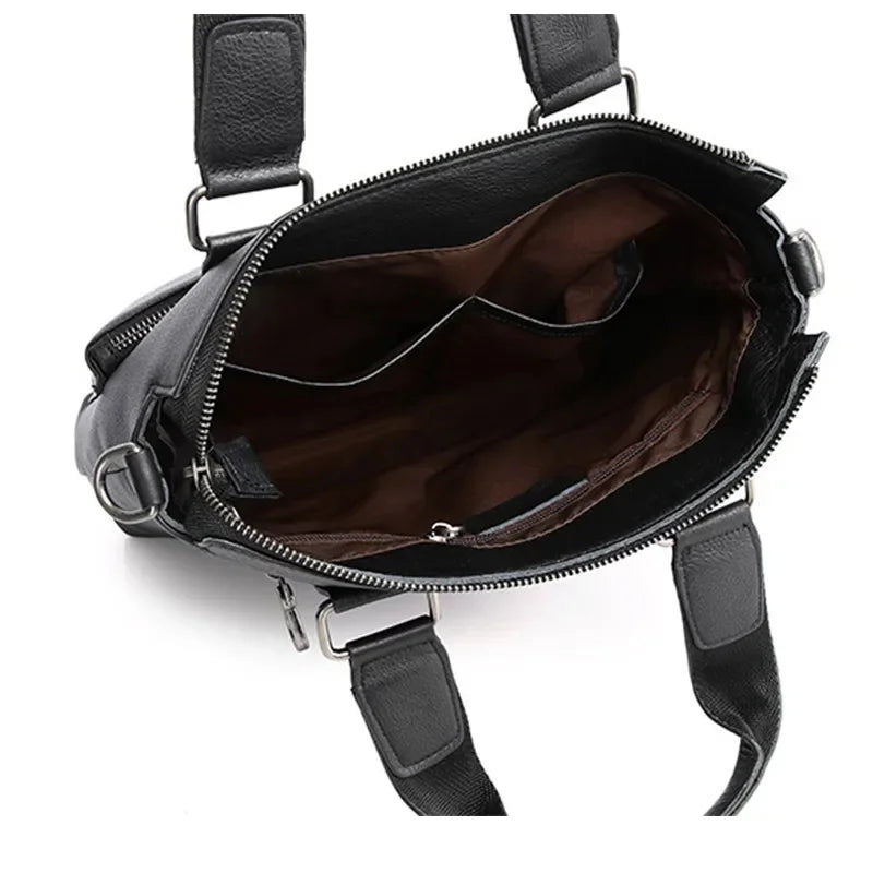 Genuine Briefcase for Men Vertical Real Cowhide Leather Handbag Tote Men's Shoulder Totes Male A4 Messenger Bag