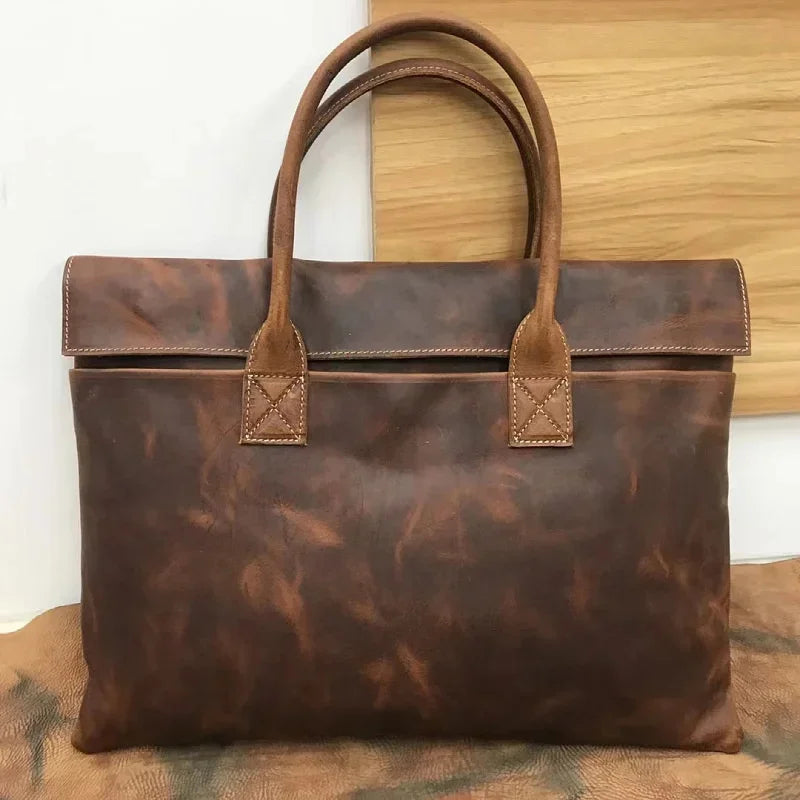 Genuine Executive Briefcases For Men Business Handbag Man Office Laptop Vintage Cow Leather Male Tote Bag