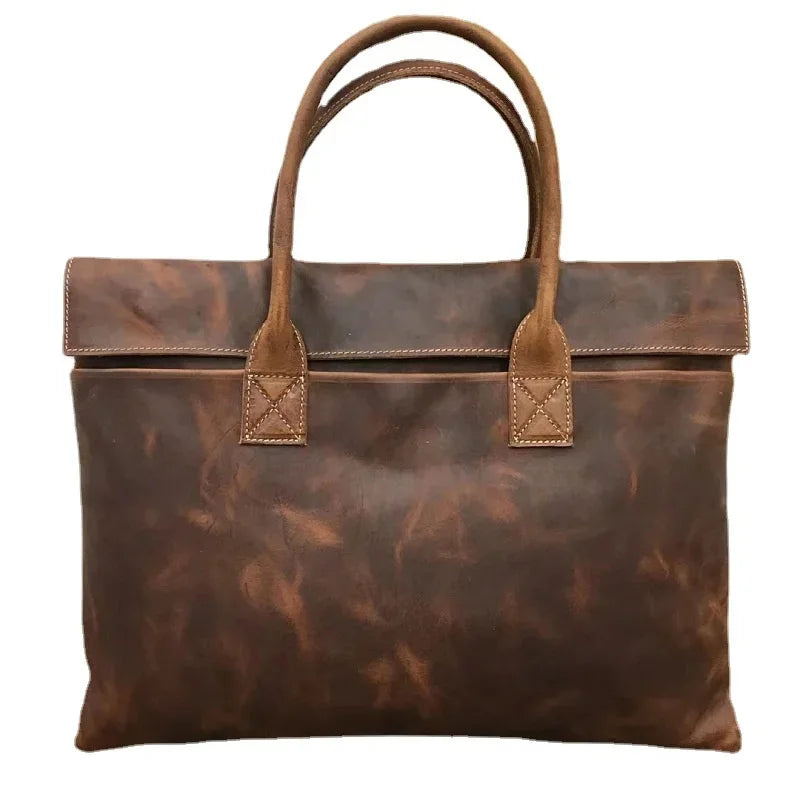 Genuine Executive Briefcases For Men Business Handbag Man Office Laptop Vintage Cow Leather Male Tote Bag