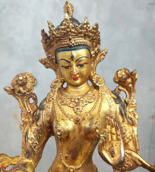 Genuine Handmade old Tibetan 8" Bodhisattva Tara avalokiteshvara Buddha Statue