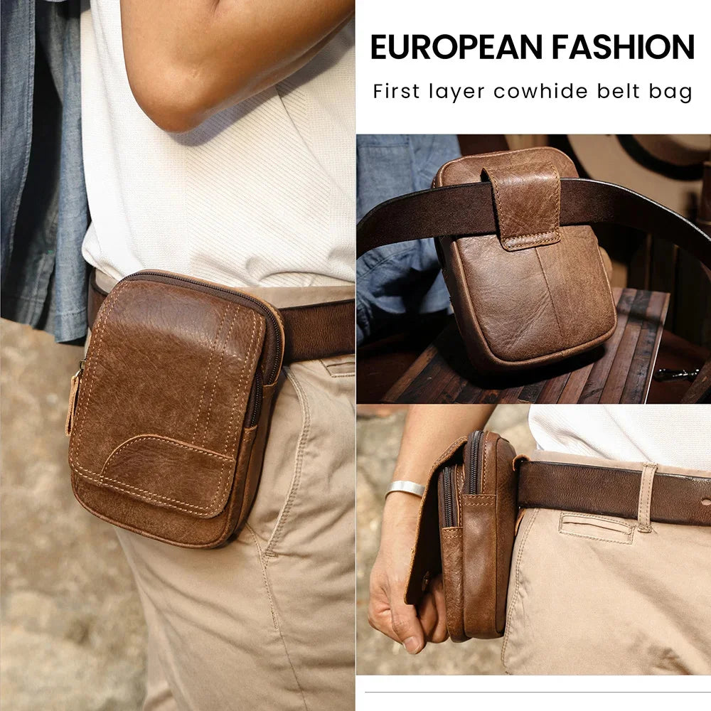Genuine Leathe Male Phone s Fanny Pack Waist for Men Cowhide Fashion Man Bum Belt Pouch Bag