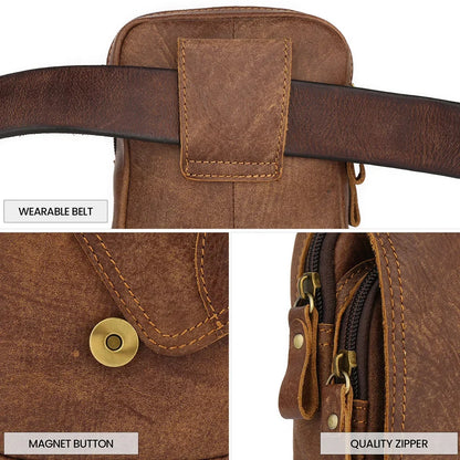 Genuine Leathe Male Phone s Fanny Pack Waist for Men Cowhide Fashion Man Bum Belt Pouch Bag