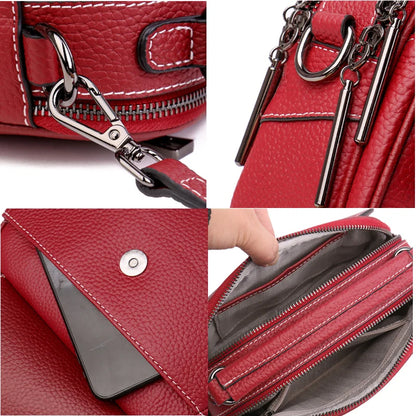 Genuine Leather 3 Layer Large Capacity Tote Bag High Quality Cow Leather Shoulder Crossbody Bags for Women 2022 Female Handbags