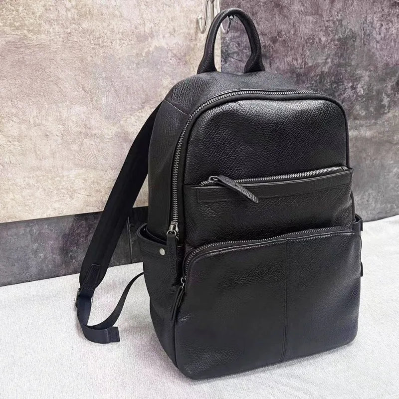 Genuine Leather Backpack For Men Large Capacity Business Computer Bag Black Cowhide Sports Travel Backpacks Practical Mochila