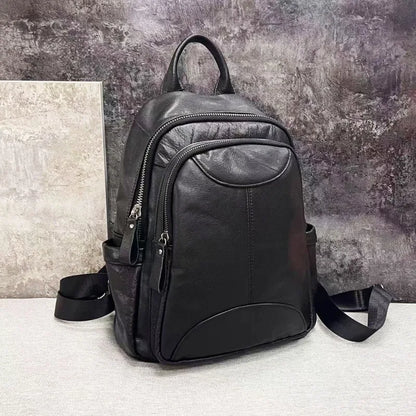 Genuine Leather Backpack For Women Black Cowhide Back Pack Shoulder Bags Large Capacity Casual Commuter Travel Mochilas Bolsas
