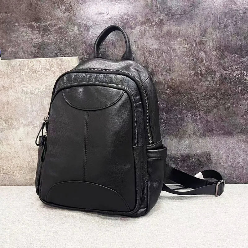 Genuine Leather Backpack For Women Black Cowhide Back Pack Shoulder Bags Large Capacity Casual Commuter Travel Mochilas Bolsas