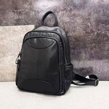 Genuine Leather Backpack For Women Black Cowhide Back Pack Shoulder Bags Large Capacity Casual Commuter Travel Mochilas Bolsas
