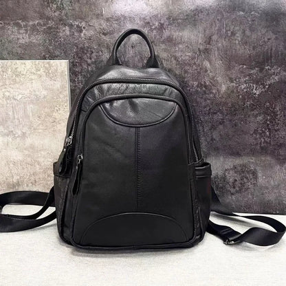 Genuine Leather Backpack For Women Black Cowhide Back Pack Shoulder Bags Large Capacity Casual Commuter Travel Mochilas Bolsas