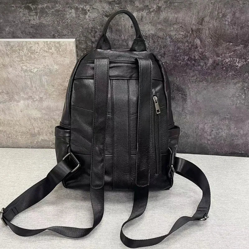 Genuine Leather Backpack For Women Black Cowhide Back Pack Shoulder Bags Large Capacity Casual Commuter Travel Mochilas Bolsas