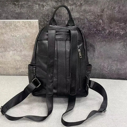 Genuine Leather Backpack For Women Black Cowhide Back Pack Shoulder Bags Large Capacity Casual Commuter Travel Mochilas Bolsas