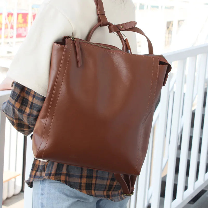 Genuine Leather Backpack For Women Casual Travel Large Capacity Back Packs High Quality Fashion Mochilas Laptop Trip Bag Bolsas