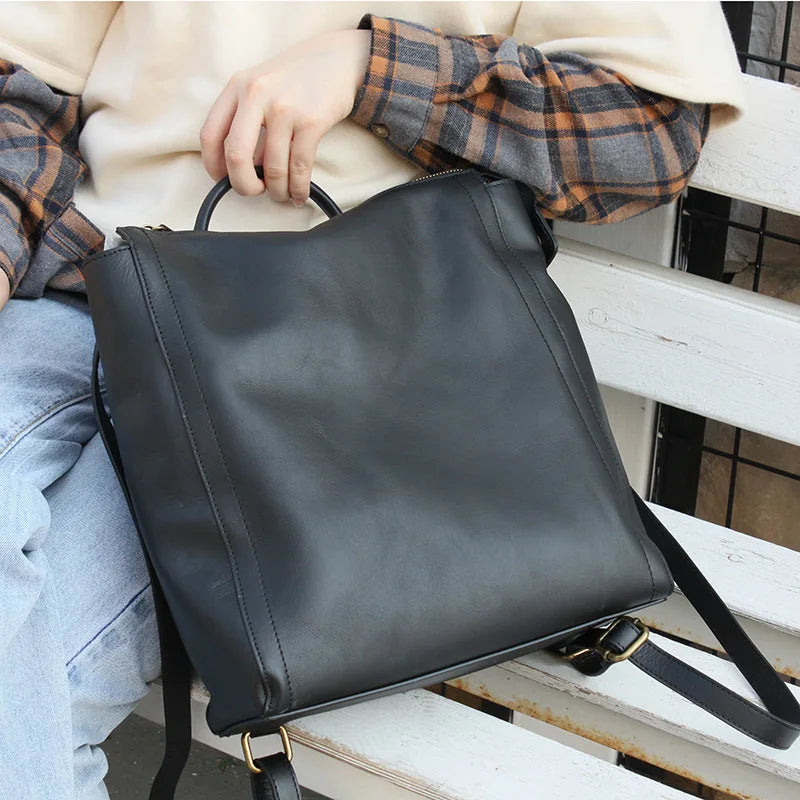 Genuine Leather Backpack For Women Casual Travel Large Capacity Back Packs High Quality Fashion Mochilas Laptop Trip Bag Bolsas