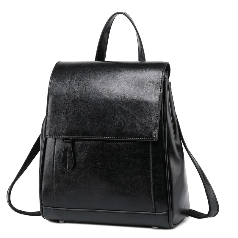 Genuine Leather Backpack Rucksack For Women School Cross Body Bags Travel Oil Wax Cowhide Female Daypack Shoulder Messenger Bag