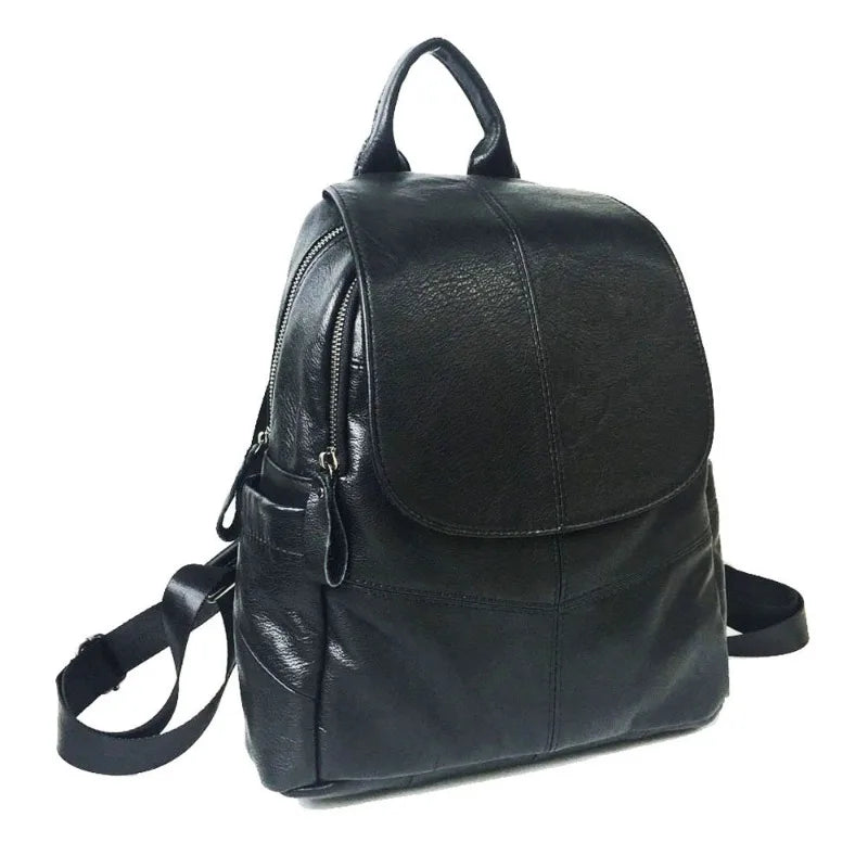 Genuine Leather Backpacks Simple All-match Double Zipper Black Cowhide Mochila Design Casual All-match Sac A Dos Female Bolsas