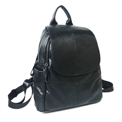 Genuine Leather Backpacks Simple All-match Double Zipper Black Cowhide Mochila Design Casual All-match Sac A Dos Female Bolsas
