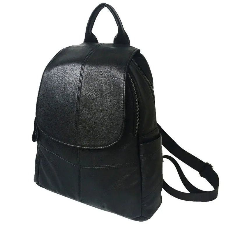 Genuine Leather Backpacks Simple All-match Double Zipper Black Cowhide Mochila Design Casual All-match Sac A Dos Female Bolsas
