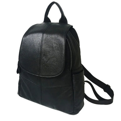 Genuine Leather Backpacks Simple All-match Double Zipper Black Cowhide Mochila Design Casual All-match Sac A Dos Female Bolsas