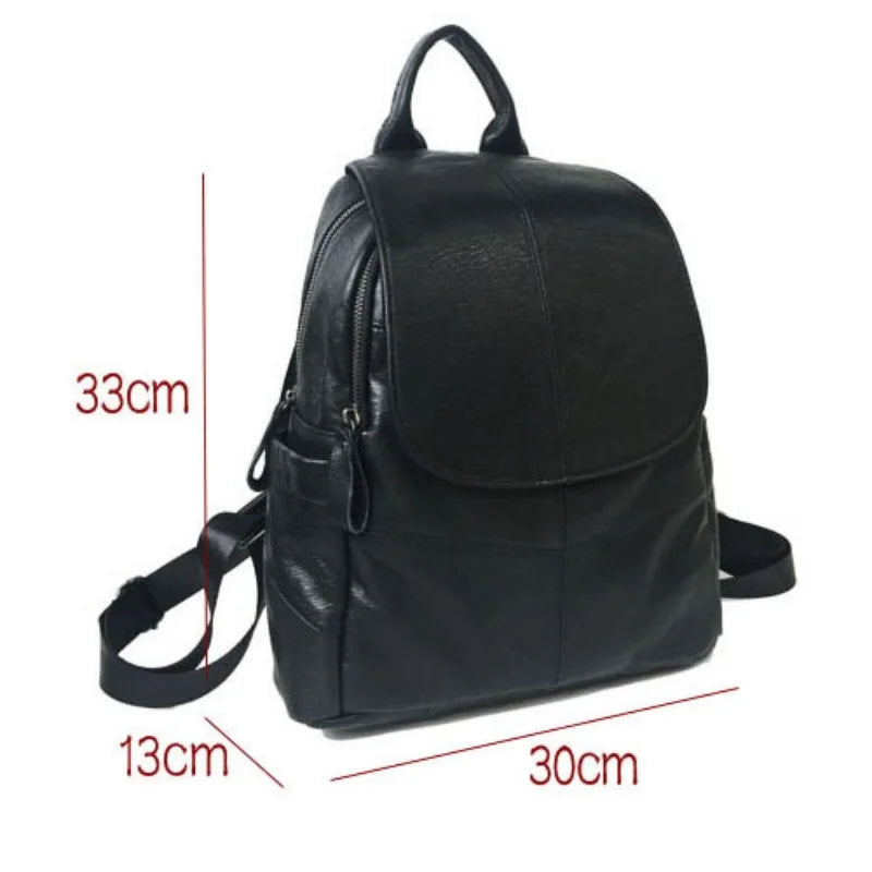 Genuine Leather Backpacks Simple All-match Double Zipper Black Cowhide Mochila Design Casual All-match Sac A Dos Female Bolsas