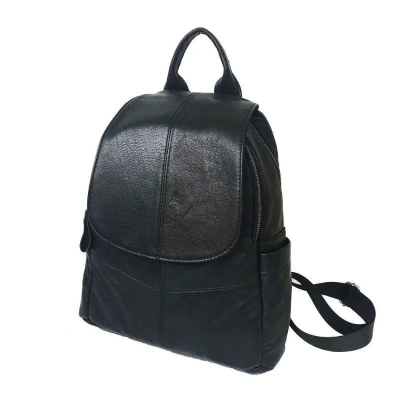 Genuine Leather Backpacks Simple All-match Double Zipper Black Cowhide Mochila Design Casual All-match Sac A Dos Female Bolsas
