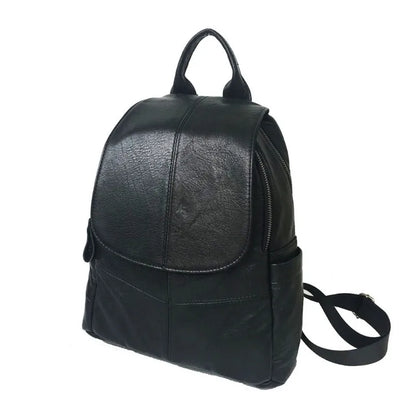 Genuine Leather Backpacks Simple All-match Double Zipper Black Cowhide Mochila Design Casual All-match Sac A Dos Female Bolsas