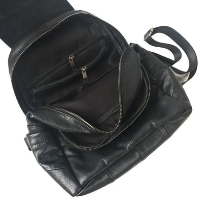 Genuine Leather Backpacks Simple All-match Double Zipper Black Cowhide Mochila Design Casual All-match Sac A Dos Female Bolsas