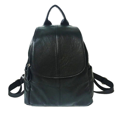 Genuine Leather Backpacks Simple All-match Double Zipper Black Cowhide Mochila Design Casual All-match Sac A Dos Female Bolsas