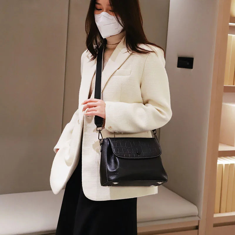 Genuine Leather Bag For Women 2023 High Quality Cowhide Ladies Shoulder Crossbody Bag Vintage Female Handbag Black Lady Tote Sac