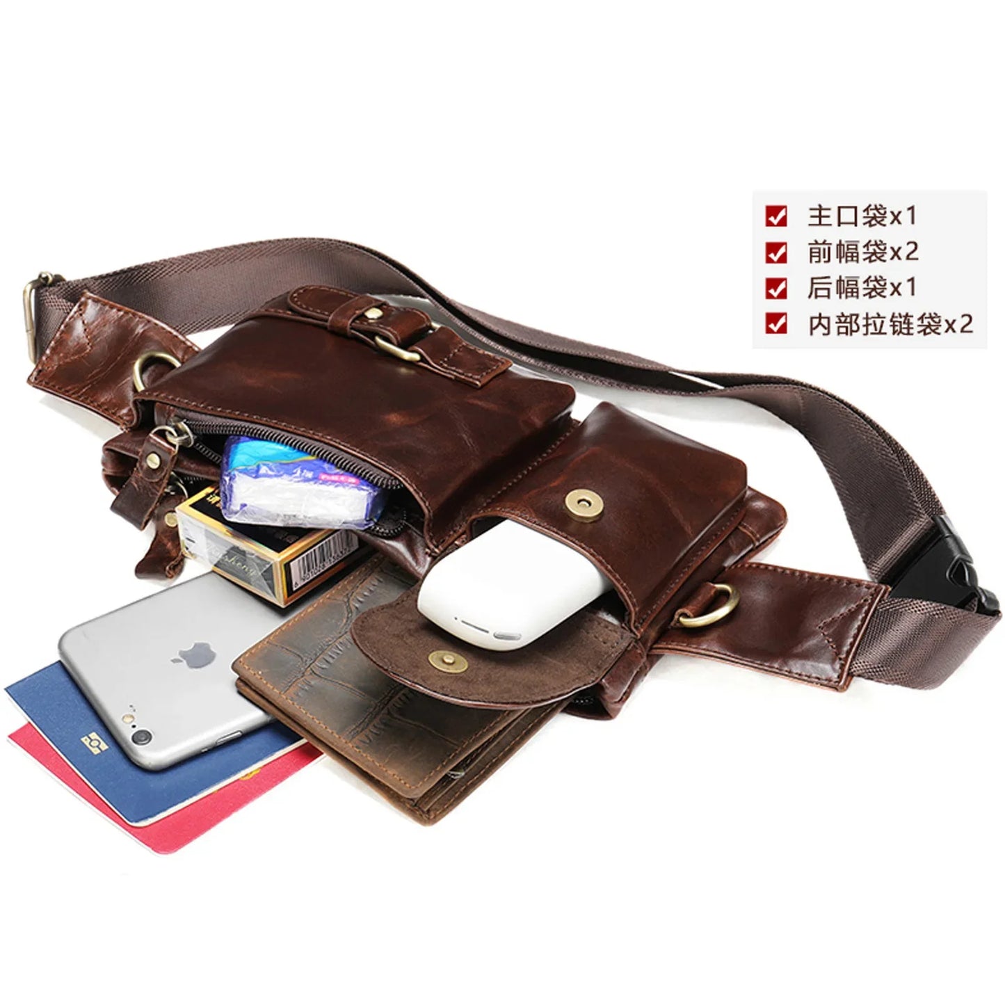 Genuine Leather Bag Men Casual Messenger Fashion Men's Chest Pack Business Bag's For Male Crossbody Bags