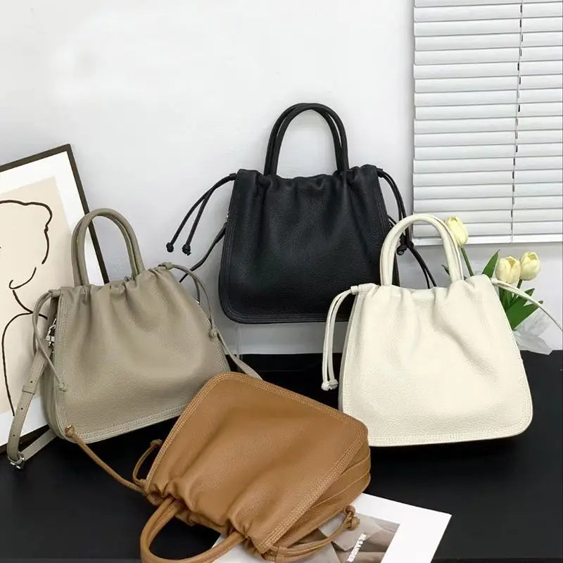 Genuine Leather Bag for Women 2024 New High Quality Folds Underarm Shoulder Bag Folds Drawstring Casual All-match Crossbody Bags