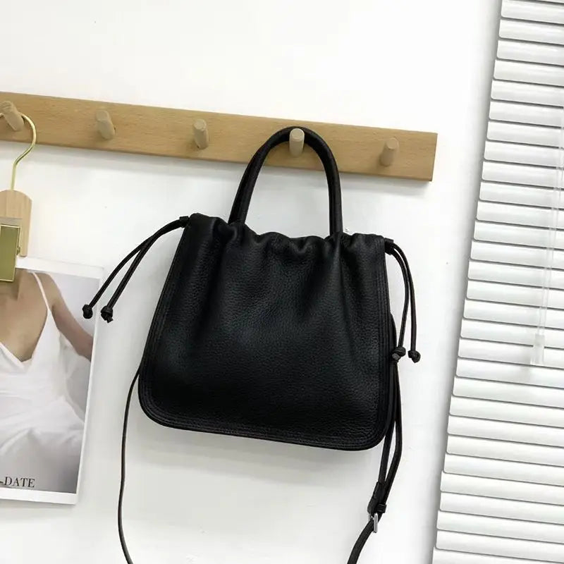 Genuine Leather Bag for Women 2024 New High Quality Folds Underarm Shoulder Bag Folds Drawstring Casual All-match Crossbody Bags