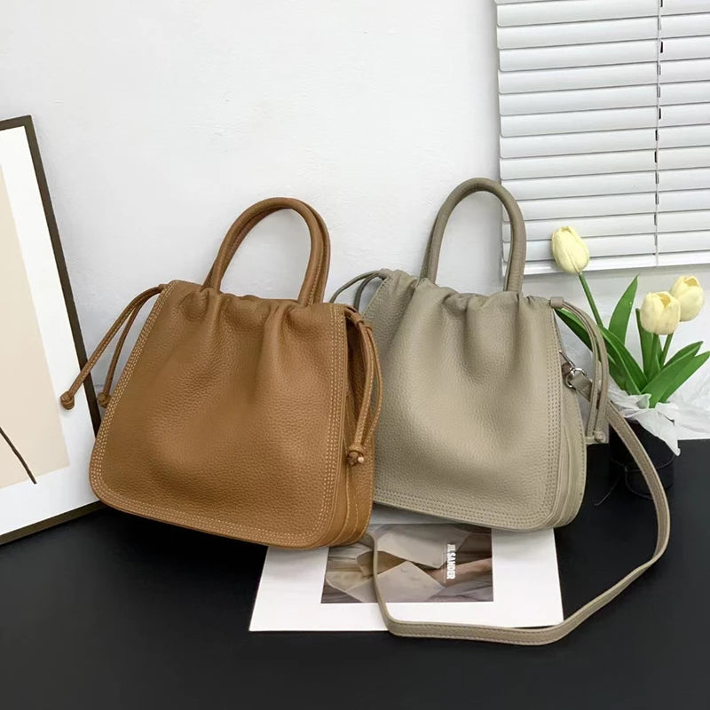 Genuine Leather Bag for Women 2024 New High Quality Folds Underarm Shoulder Bag Folds Drawstring Casual All-match Crossbody Bags