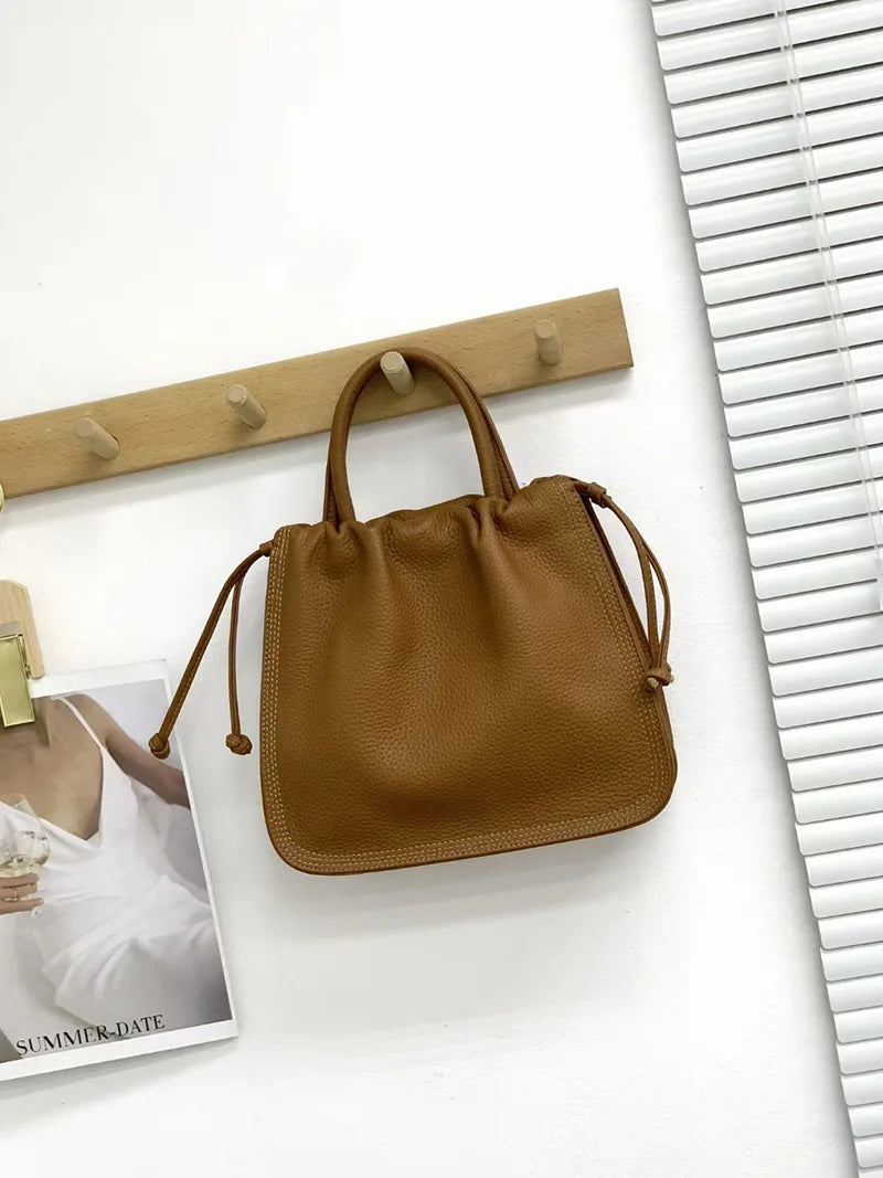 Genuine Leather Bag for Women 2024 New High Quality Folds Underarm Shoulder Bag Folds Drawstring Casual All-match Crossbody Bags