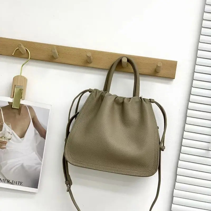 Genuine Leather Bag for Women 2024 New High Quality Folds Underarm Shoulder Bag Folds Drawstring Casual All-match Crossbody Bags