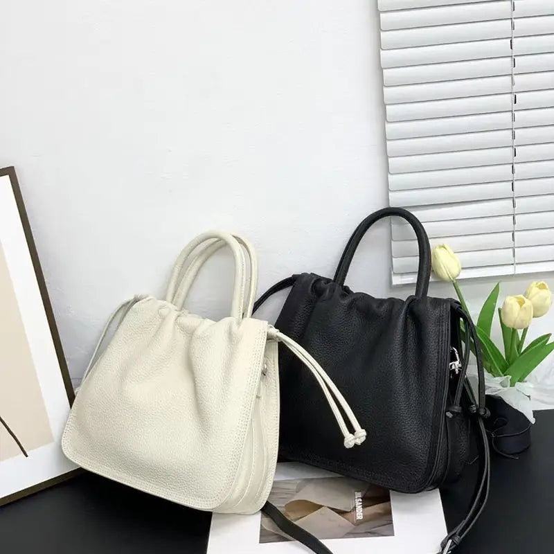 Genuine Leather Bag for Women 2024 New High Quality Folds Underarm Shoulder Bag Folds Drawstring Casual All-match Crossbody Bags