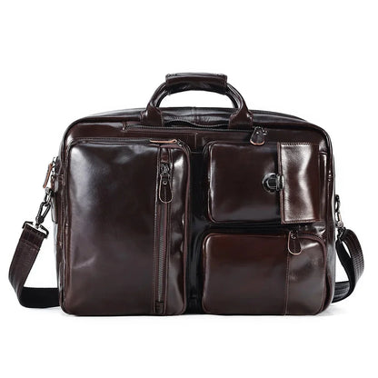 Genuine Leather Briefcase for Men Messenger Bag Multifunction Purpose 17.3" Laptop Backpack High Capacity Travel Rucksack
