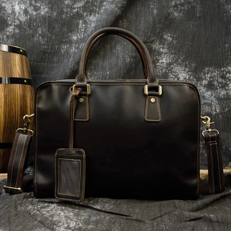 Genuine Leather Briefcases For Men Business Handbag Tote 15"6 Laptop Computer Vintage Male Shoulder Messenger Bag