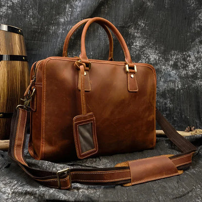 Genuine Leather Briefcases For Men Business Handbag Tote 15"6 Laptop Computer Vintage Male Shoulder Messenger Bag