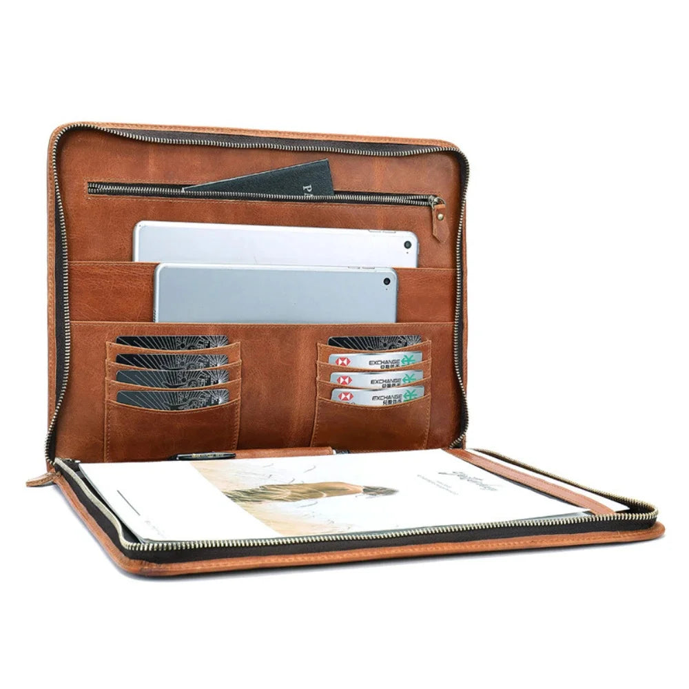Genuine Leather Business Large Capacity Handbag Envelope File Cowhide Zipper Men's Bag