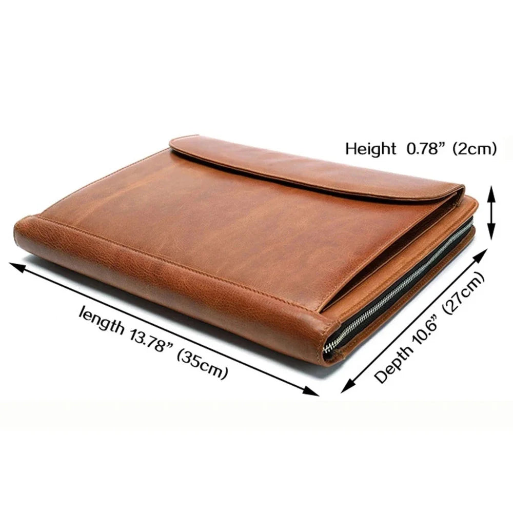 Genuine Leather Business Large Capacity Handbag Envelope File Cowhide Zipper Men's Bag