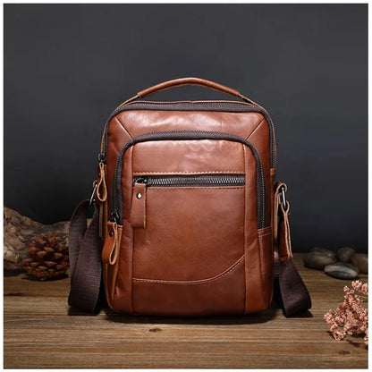 Genuine Leather Business Men's Crossbody Fashion Cowhide Male Shoulder Vintage Messenger Small Hand Tote Bag