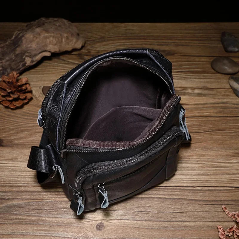 Genuine Leather Business Men's Crossbody Fashion Cowhide Male Shoulder Vintage Messenger Small Hand Tote Bag