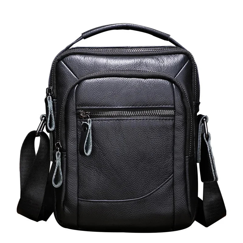 Genuine Leather Business Men's Crossbody Fashion Cowhide Male Shoulder Vintage Messenger Small Hand Tote Bag