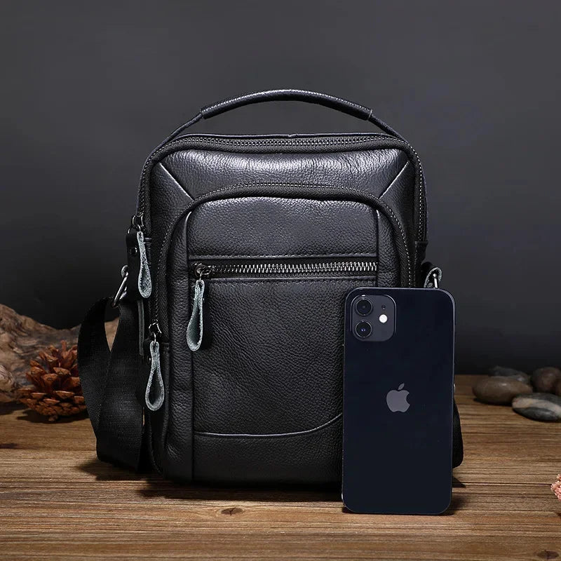 Genuine Leather Business Men's Crossbody Fashion Cowhide Male Shoulder Vintage Messenger Small Hand Tote Bag