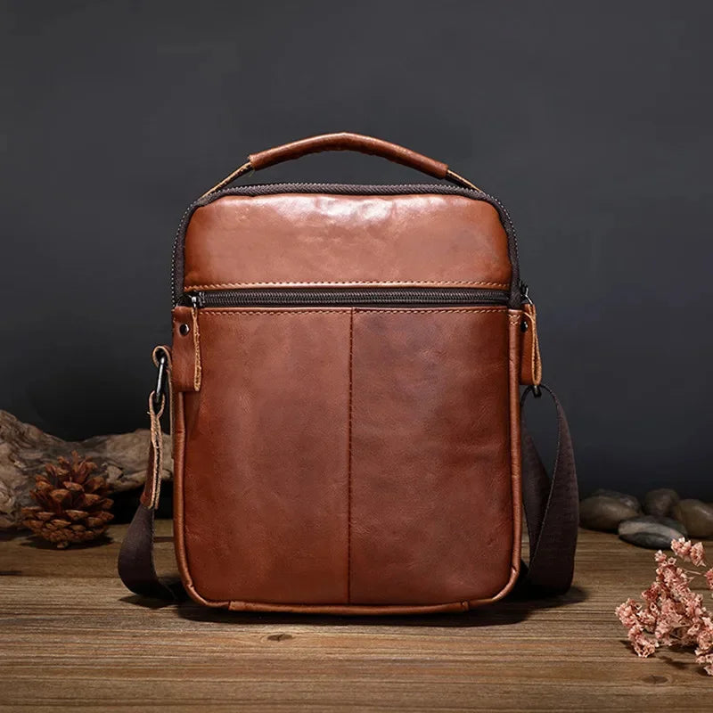 Genuine Leather Business Men's Crossbody Fashion Cowhide Male Shoulder Vintage Messenger Small Hand Tote Bag