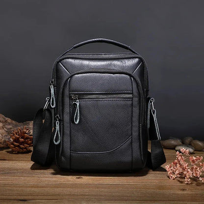 Genuine Leather Business Men's Crossbody Fashion Cowhide Male Shoulder Vintage Messenger Small Hand Tote Bag
