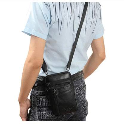 Genuine Leather Business Men's Crossbody s Multi-Function Phone Belt Mini Male Shoulder Bag Fashion Strap Handbag