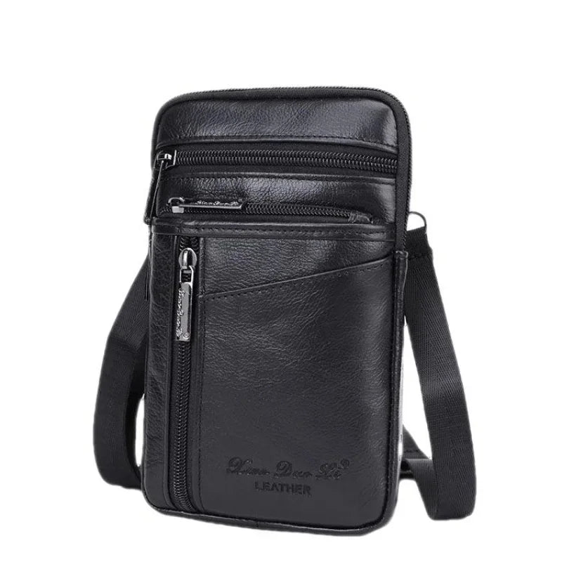 Genuine Leather Business Men's Crossbody s Multi-Function Phone Belt Mini Male Shoulder Bag Fashion Strap Handbag