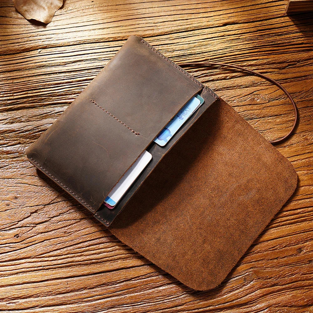 Genuine Leather Card Crazy Horse Cowhide Coin Purse Vintage Passport Bag Wallet